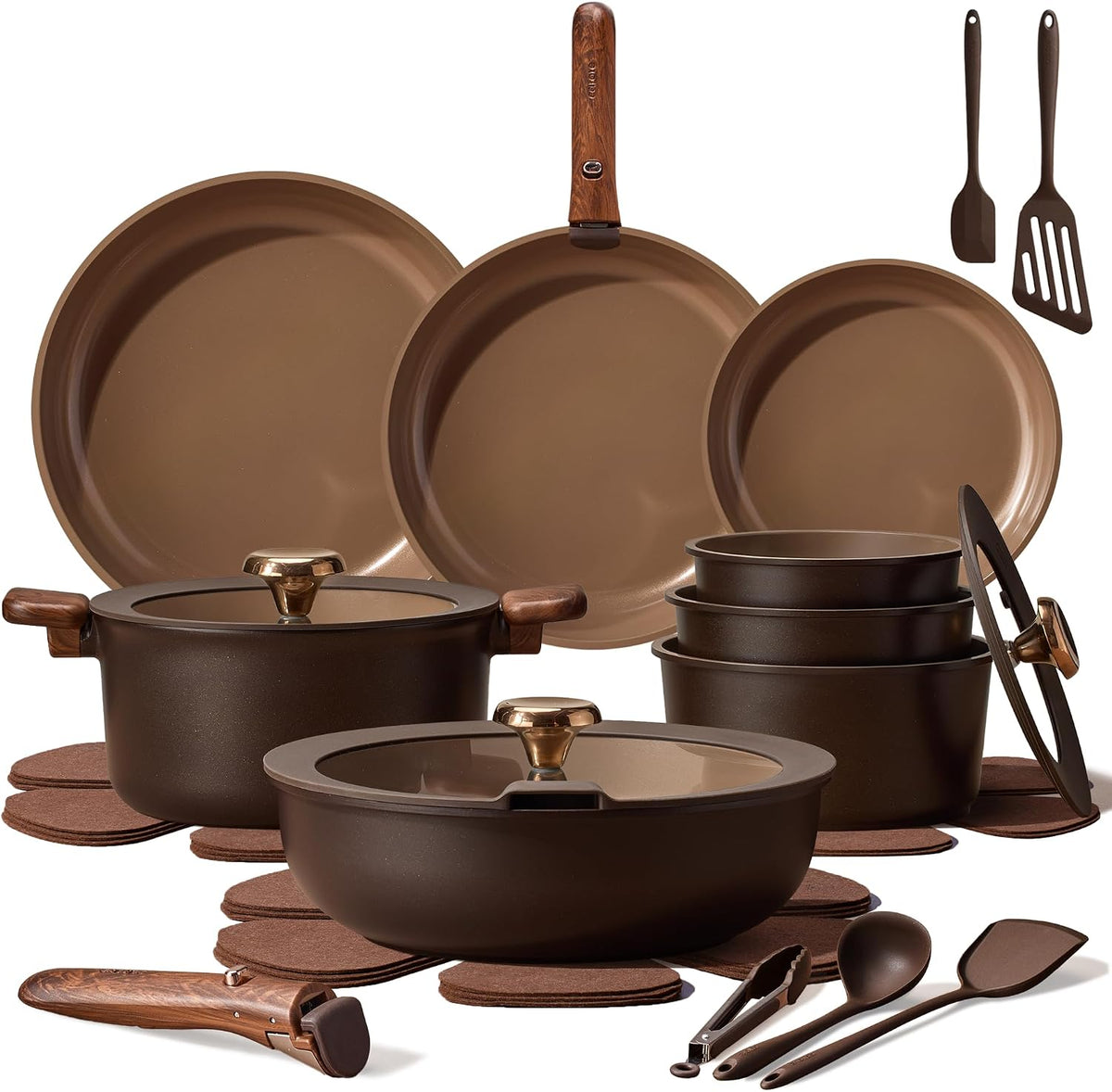 CAROTE 25pcs Ceramic Cookware Set, Pots and Pans Set with Detachable Handle