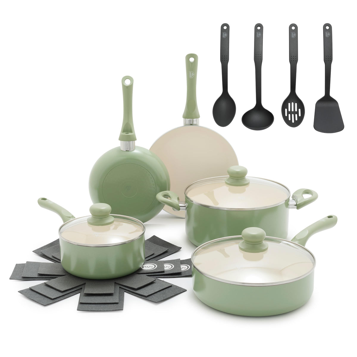 GreenLife 16 Piece Ceramic Nonstick Pots & Pans Cookware Set, Black
