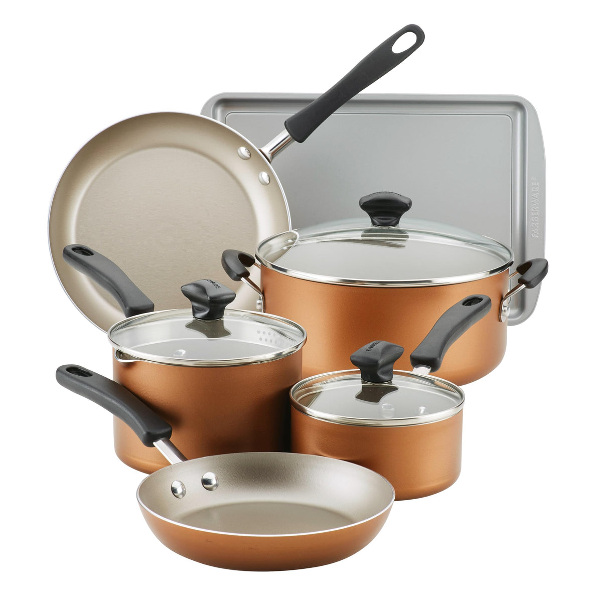 Farberware Cookstart Aluminum DiamondMax Nonstick Cookware Set, Kitchen Essentials, 15-Piece, Aqua