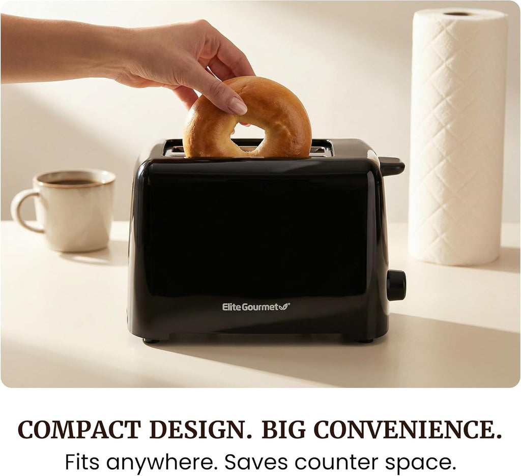 Elite Gourmet 2-Slice Cool-Touch Toaster, 1.25" Extra-Wide Slots, 6 Shades