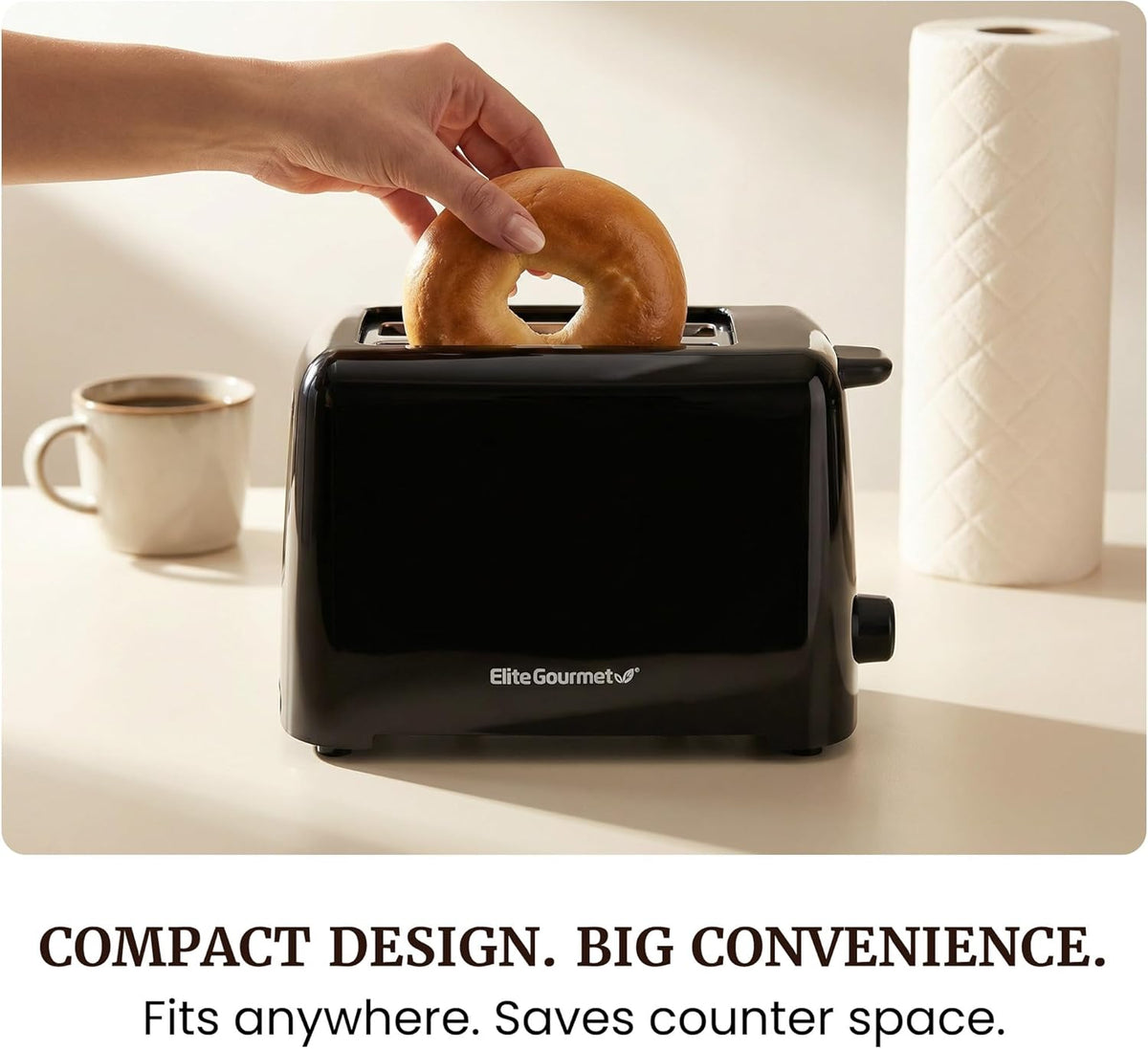Elite Gourmet 2-Slice Cool-Touch Toaster, 1.25" Extra-Wide Slots, 6 Shades