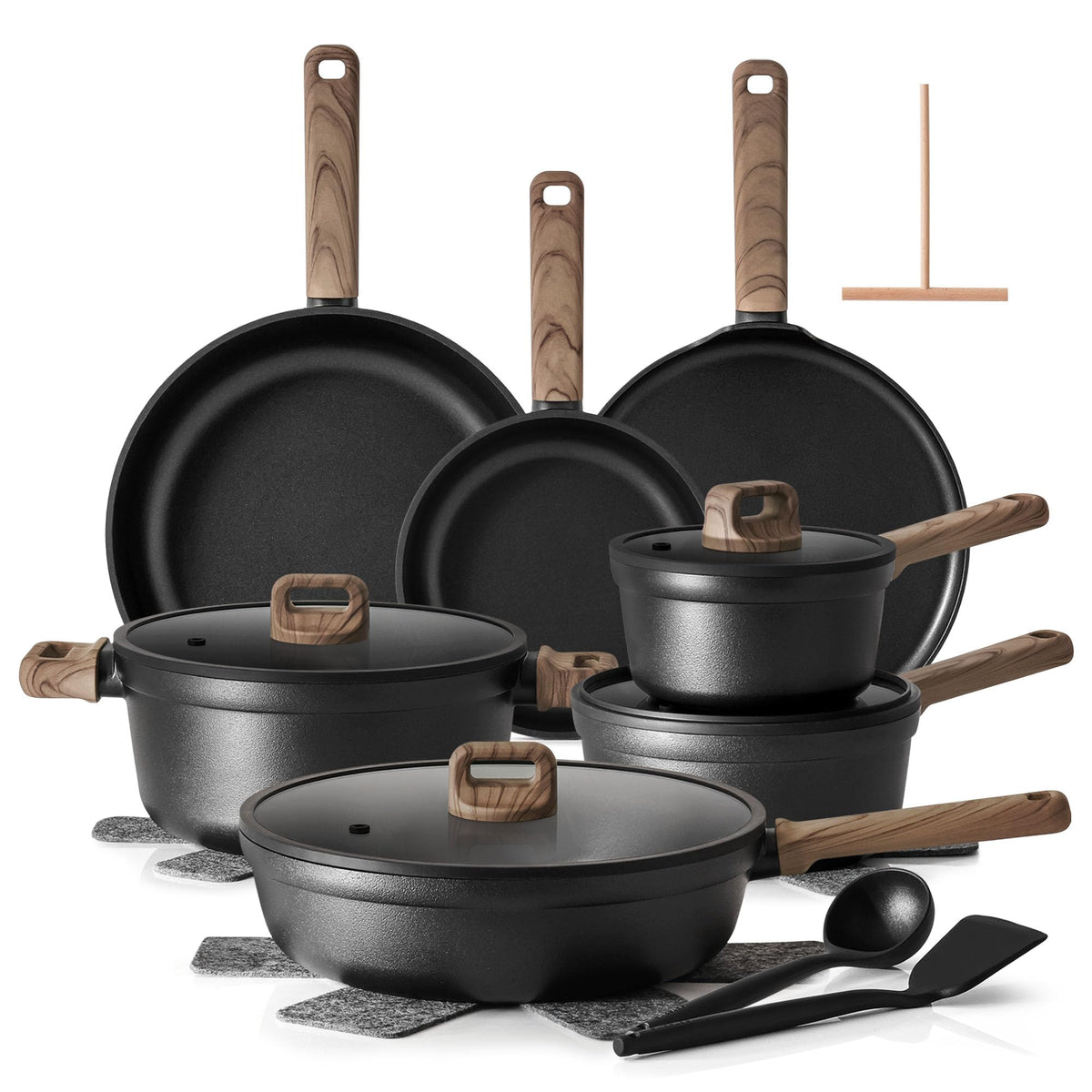 SENSARTE Ceramic Pots and Pans Set Nonstick, 20Pcs Cookware Set, Taupe