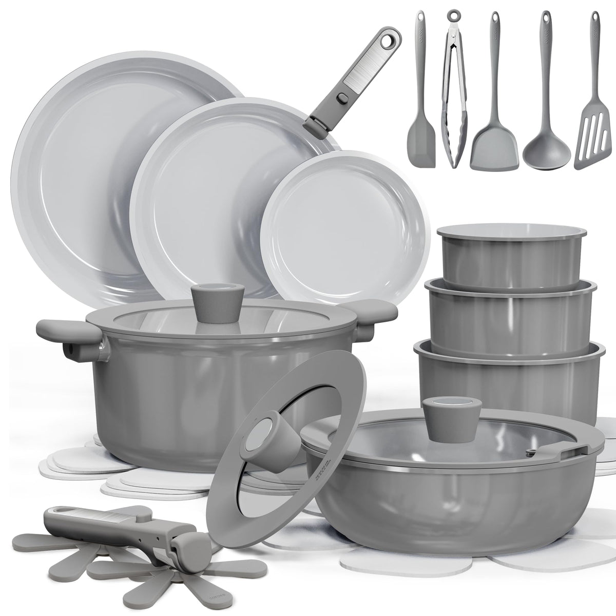 CAROTE 27pcs Ceramic Cookware Set, Pots and Pans Set with Detachable Handle