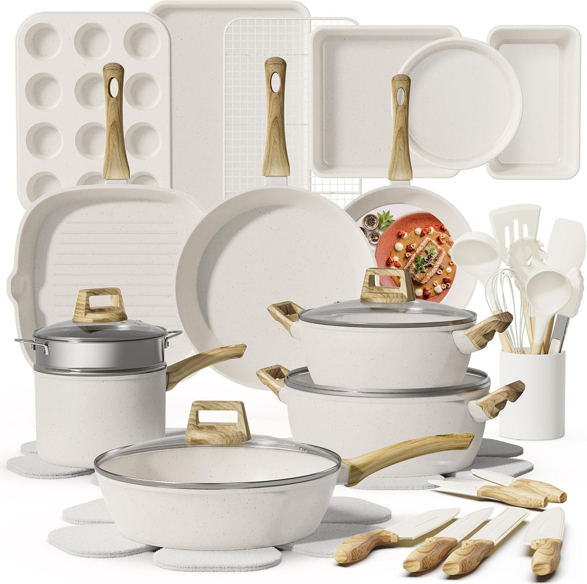 37Pcs Pots and Pans Set Non Stick,Ceramic Cookware Set with Bakeware