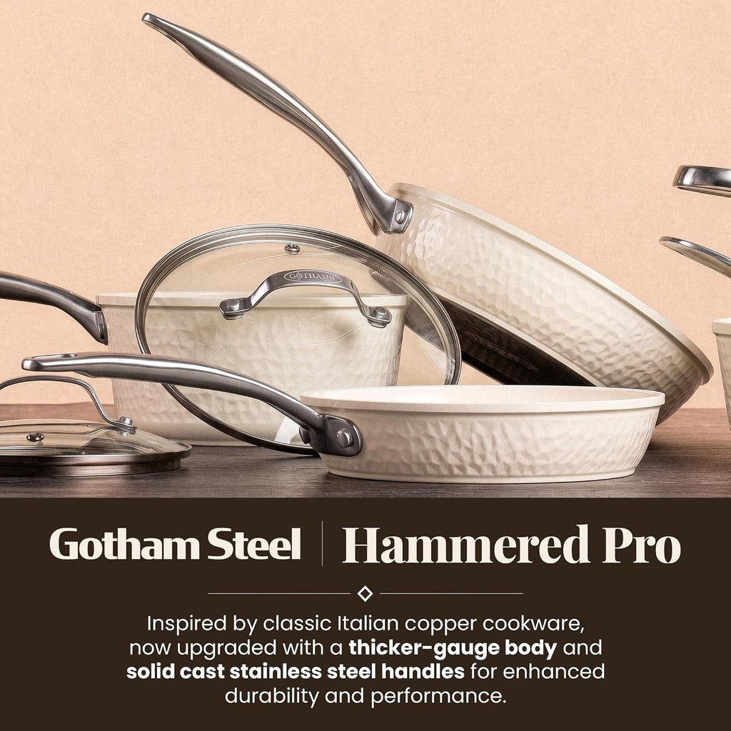 GOTHAM STEEL HAMMERED 13 Pc Ceramic Cookware Set, Titanium & Diamond Coated