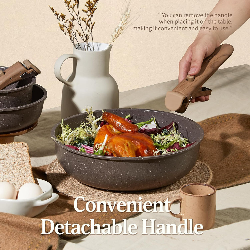 CAROTE 21pcs Pots and Pans Set Non Stick, Detachable Handle Cookware