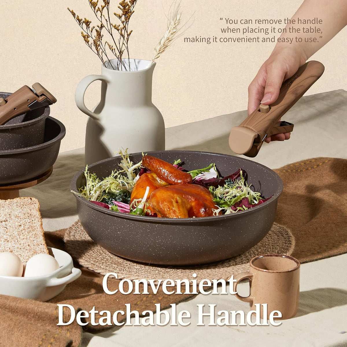 CAROTE 21pcs Pots and Pans Set Non Stick, Detachable Handle Cookware