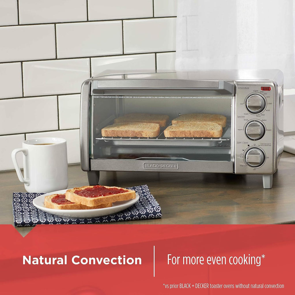 BLACK+DECKER 4-Slice Toaster Oven with Natural Convection, Stainless Steel, TO1760SS (TO1760SST-1)