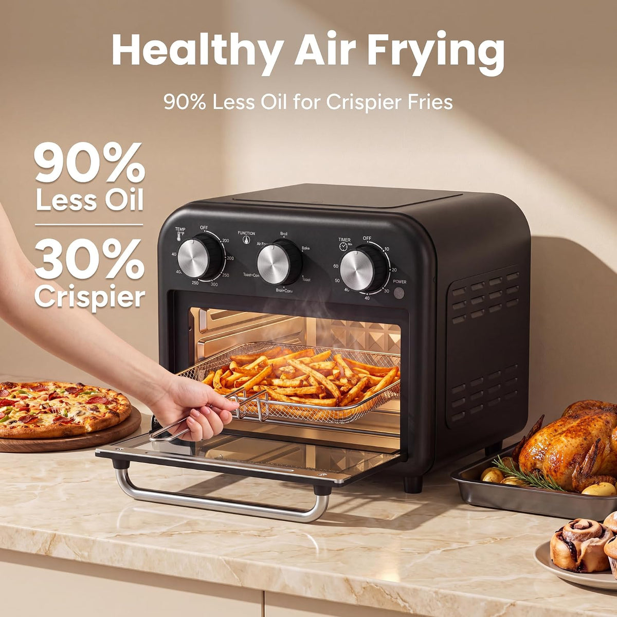 SMIRLY 6-in-1 Air Fryer Toaster Oven Combo, 13QT Small Toaster Oven Black