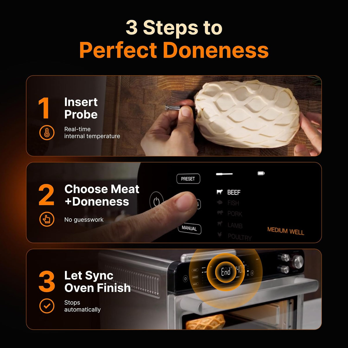 Typhur Sync Air Fryer Oven with Wireless Meat Thermometer Probe, AI Recipes