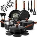 CAROTE 21pcs Ceramic Cookware Set, Pots and Pans Set