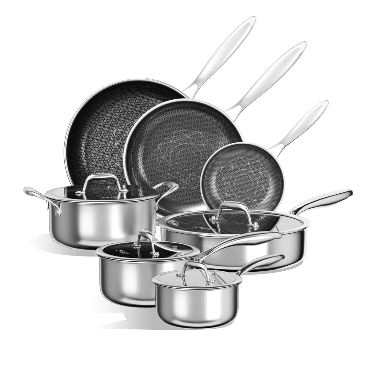 COOKER KING 10pcs Pots and Pans Set Non Stick, Stainless Steel Cookware Set