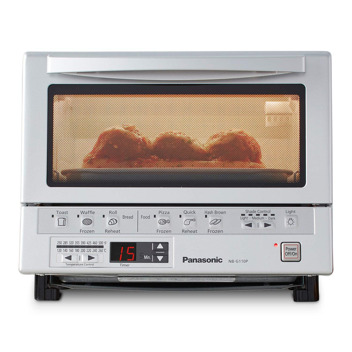 Panasonic FlashXpress Toaster Oven Countertop, 4-Slice Compact Size with Double Infrared Heating, 6 Auto Cook Options and Precise Temperature Control, 1300W - NB-G110P-W (White)
