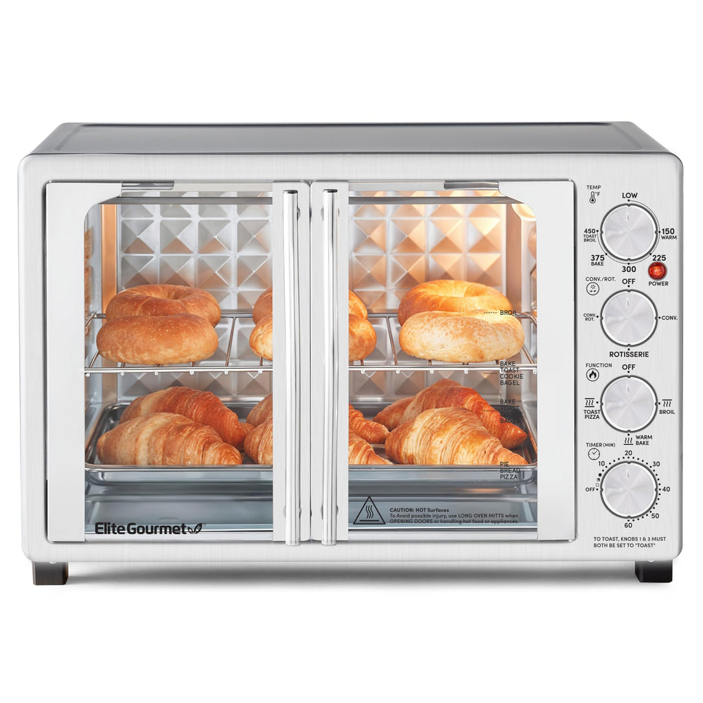 Elite Gourmet ETO4510MX French Door Convection Oven 47.5Qt, Stainless Steel