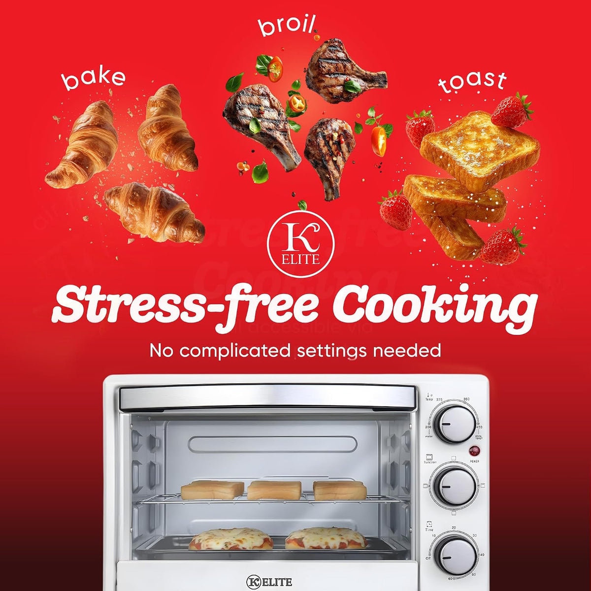 Kitchen Elite Toaster Oven, Compact Countertop Cooking Appliance, White