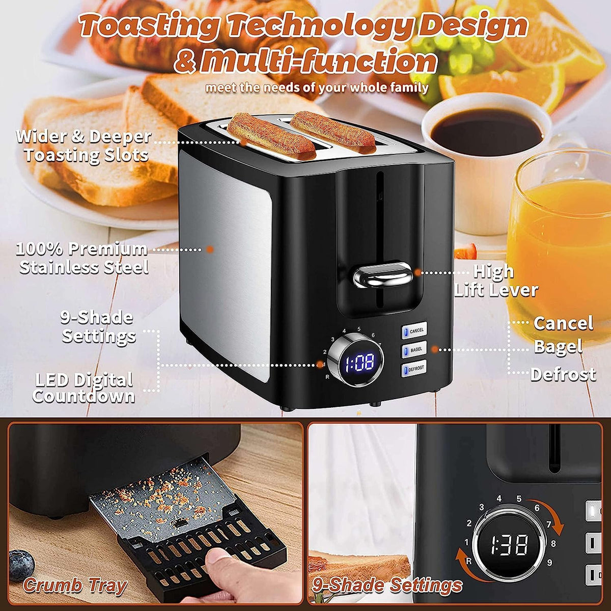 Toaster 2 Slice Wide Slot Toaster Best Rated Prime Display Smart Toasters