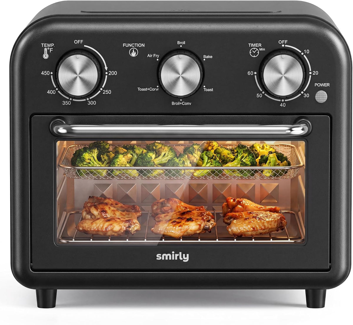 SMIRLY 6-in-1 Air Fryer Toaster Oven Combo, 13QT Small Toaster Oven Black