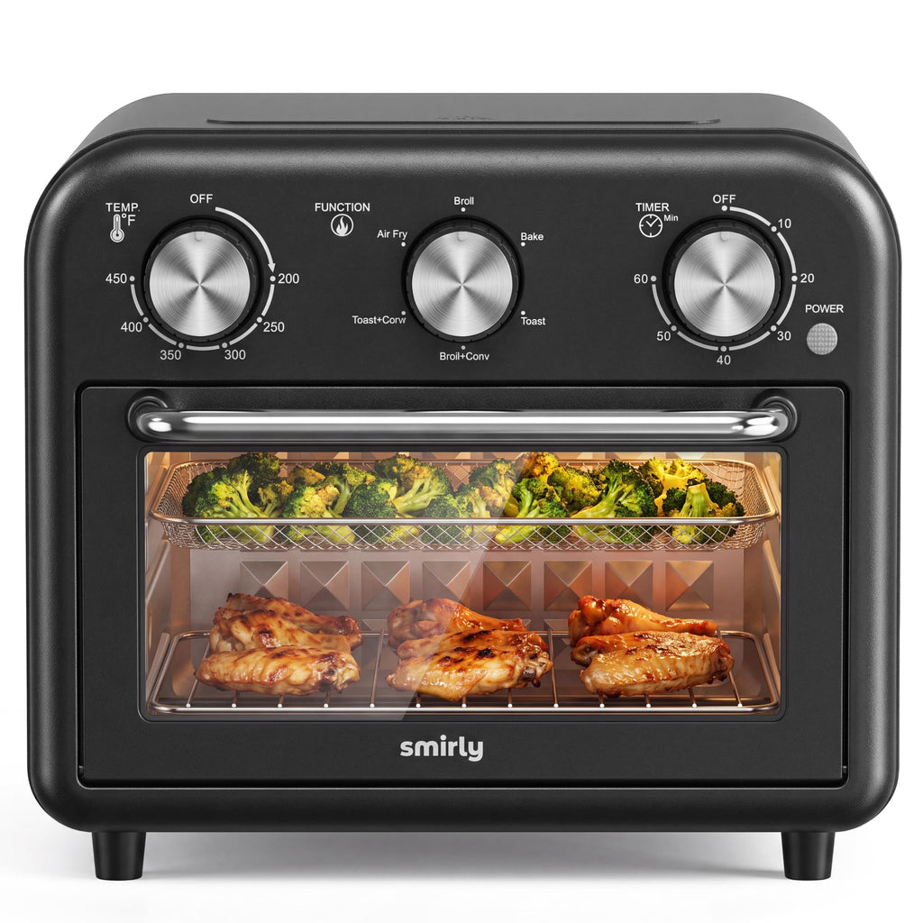 SMIRLY 6-in-1 Air Fryer Toaster Oven Combo, 13QT Small Toaster Oven Black