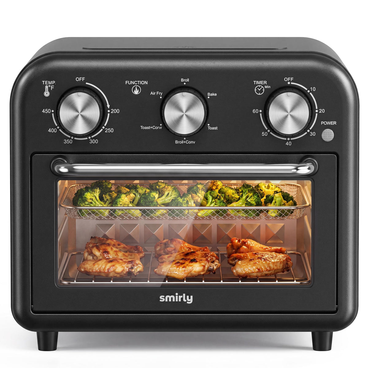SMIRLY 6-in-1 Air Fryer Toaster Oven Combo, 13QT Small Toaster Oven Black