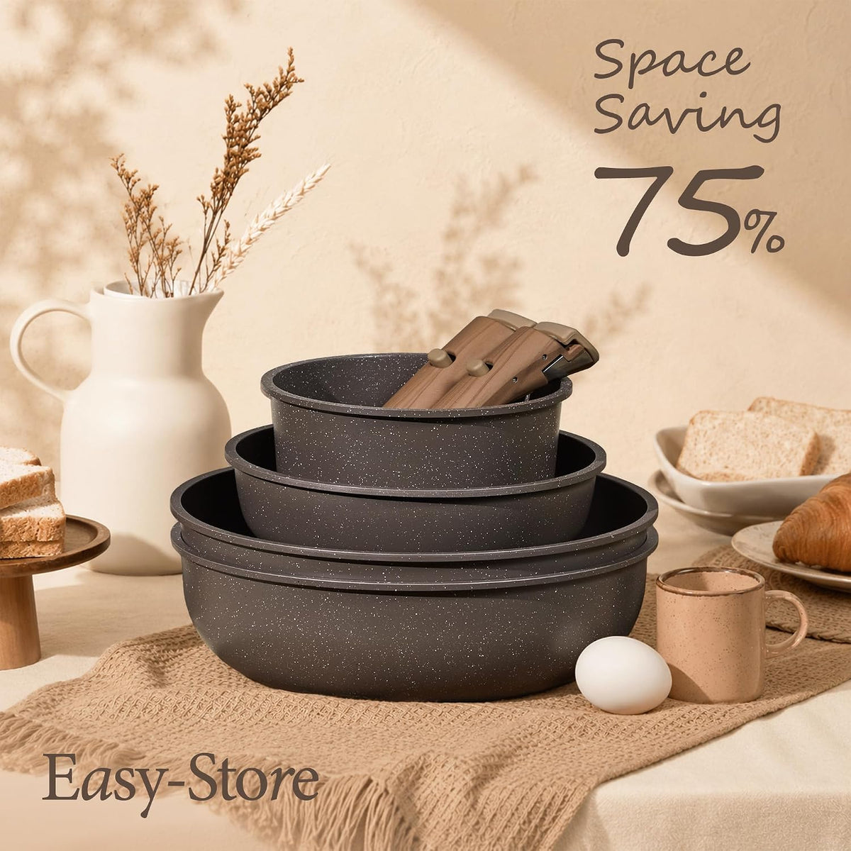CAROTE 27pcs Pots and Pans Set Non Stick, Detachable Handle Cookware