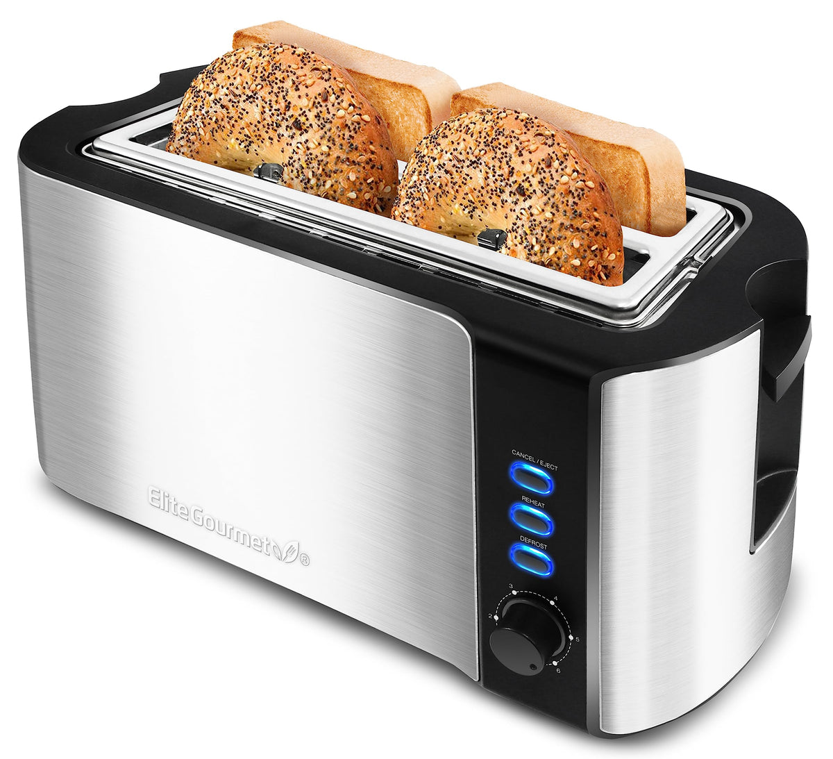 Elite Gourmet 2-Slice Cool-Touch Toaster, 1.25" Extra-Wide Slots, 6 Shades