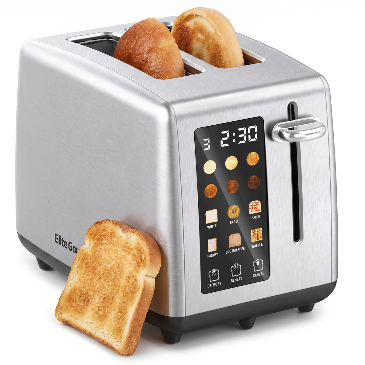 Elite Gourmet 4-Slice Long Slot Toaster, Extra-Wide Slots, 6 Browning