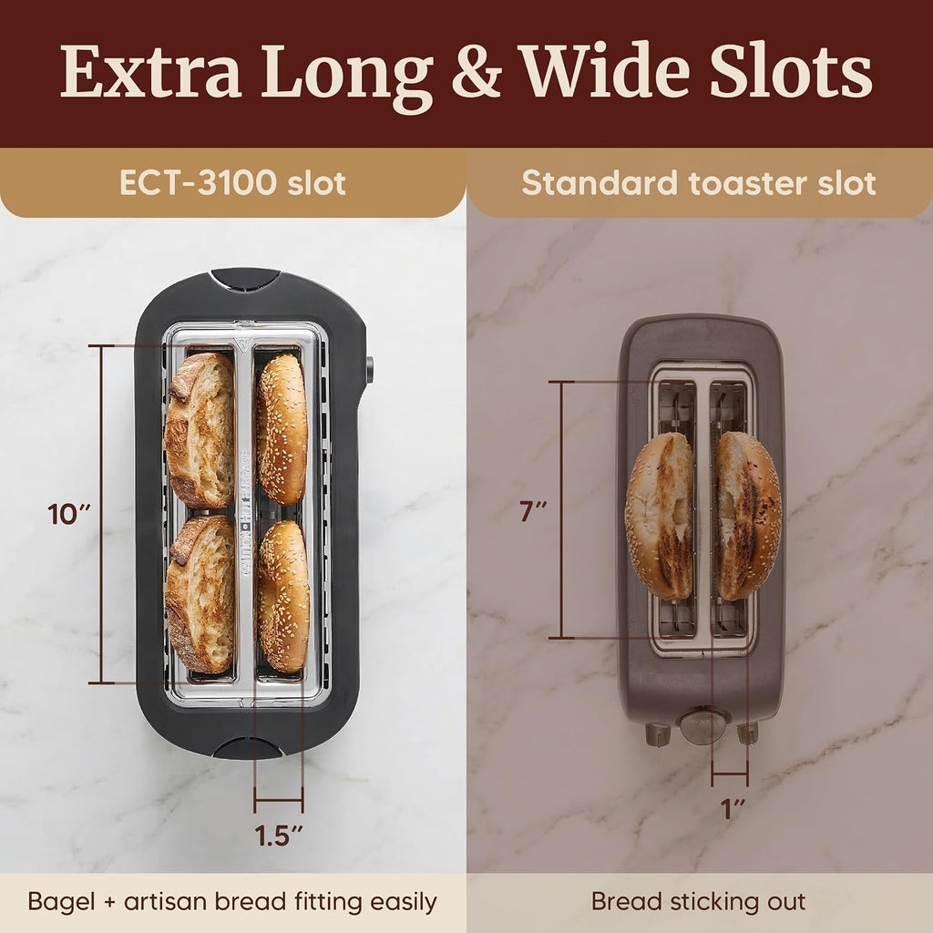 Elite Gourmet 4-Slice Long Slot Toaster, Extra-Wide Slots, 6 Browning