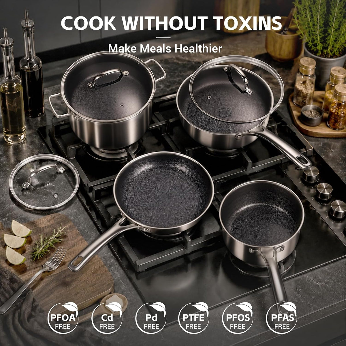 Ammeloo 17 Pcs Stainless Steel Cookware Set, Pots and Pans Set Non Stick