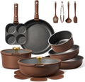 CAROTE 21pcs Pots and Pans Set, Nonstick Cookware Set Detachable Handle, Induction Kitchen Cookware Sets Non Stick with Removable Handle, RV Cookware Set, Oven Safe, Brown