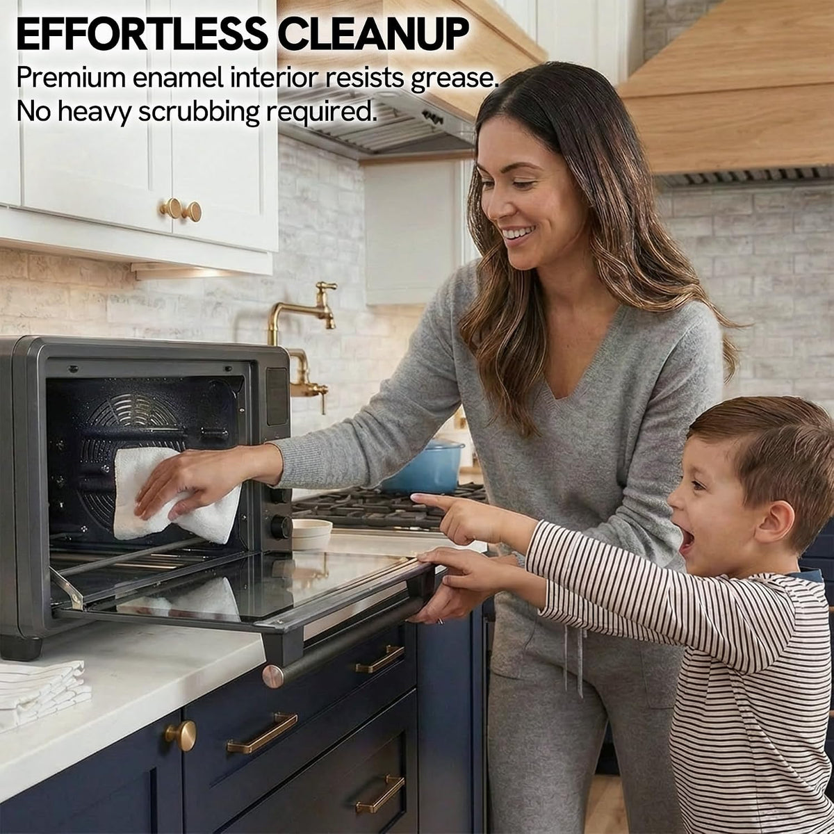 VAL CUCINA 26.3 QT Non-Toxic Enamel Interior Air Fryer Toaster Oven Combo, 10-in-1 Convection Countertop Oven with Infrared Heating, Fits 12" Pizza & 6 Slice Toast, Easy Clean Enamel Baking Pan