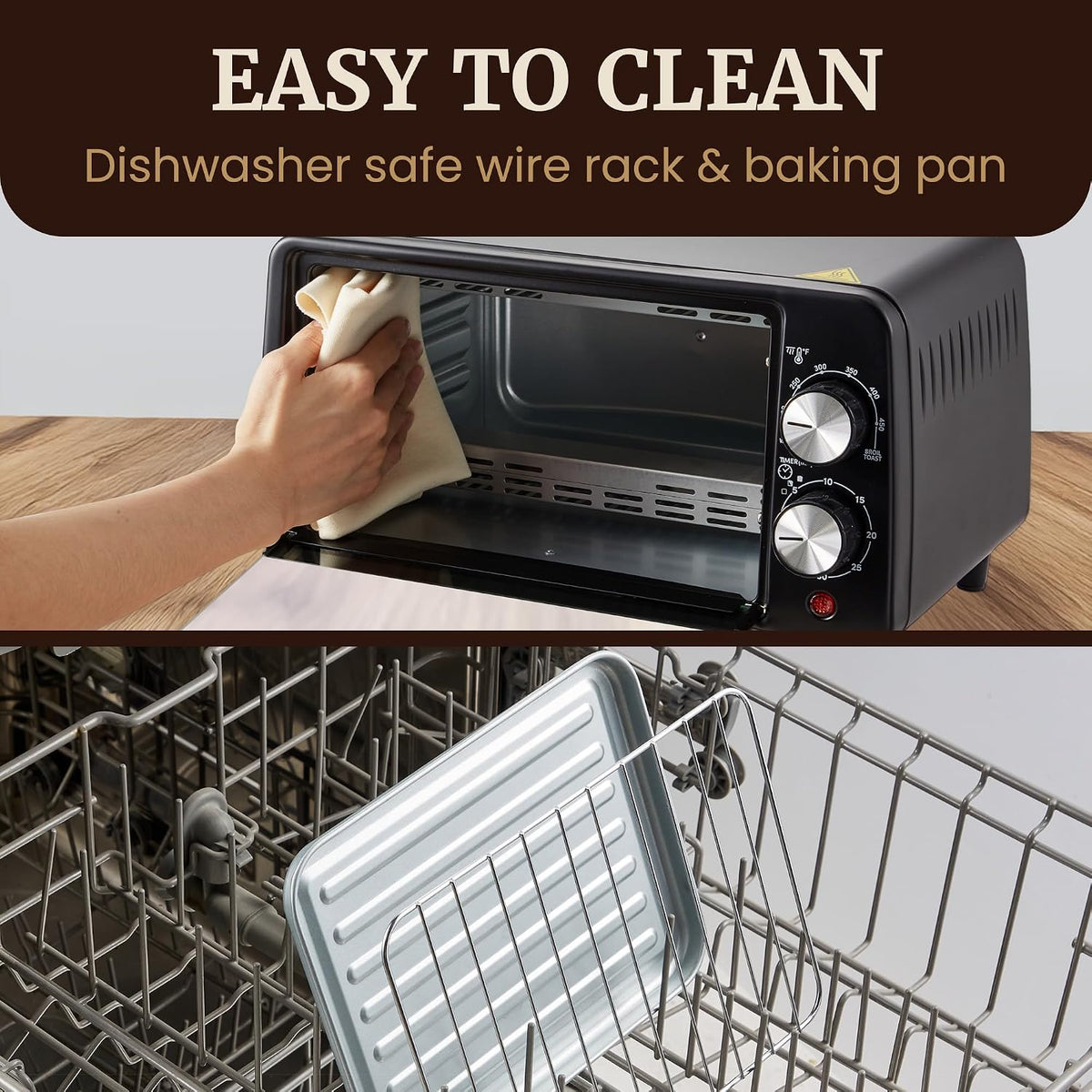 Elite Gourmet ETO449X Toaster Oven, 9.5Qt/4-Slice, 800W Quartz, Black