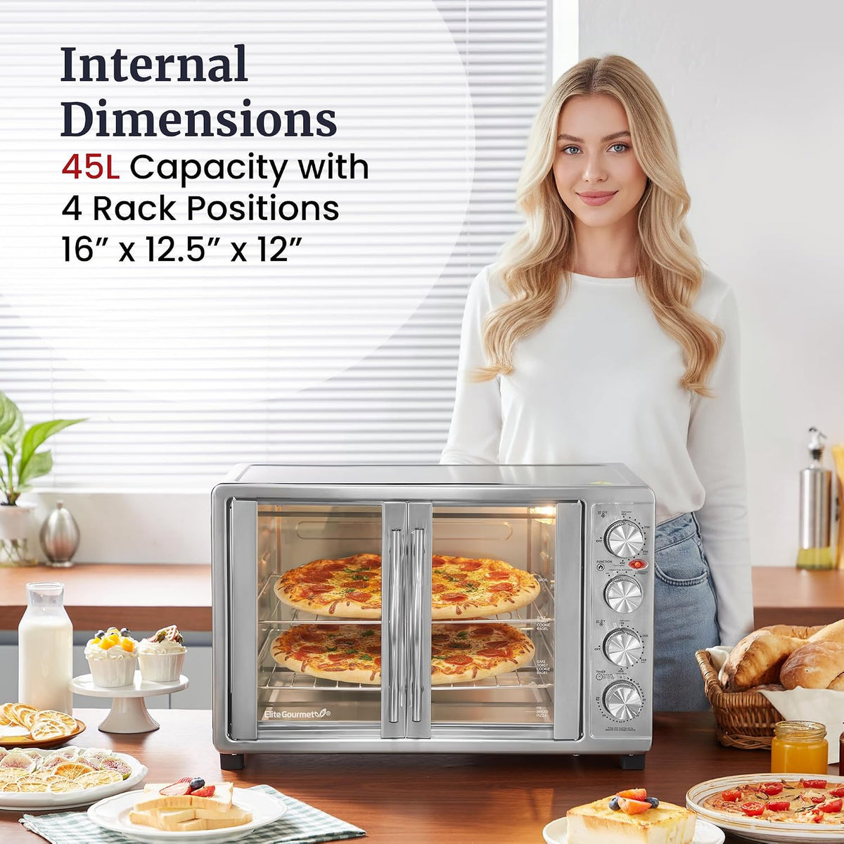 Elite Gourmet ETO4510B# French Door Convection Oven 47.5Qt, Stainless Steel