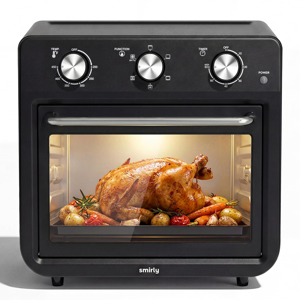 SMIRLY 6-in-1 Air Fryer Toaster Oven Combo, 13QT Small Toaster Oven Black