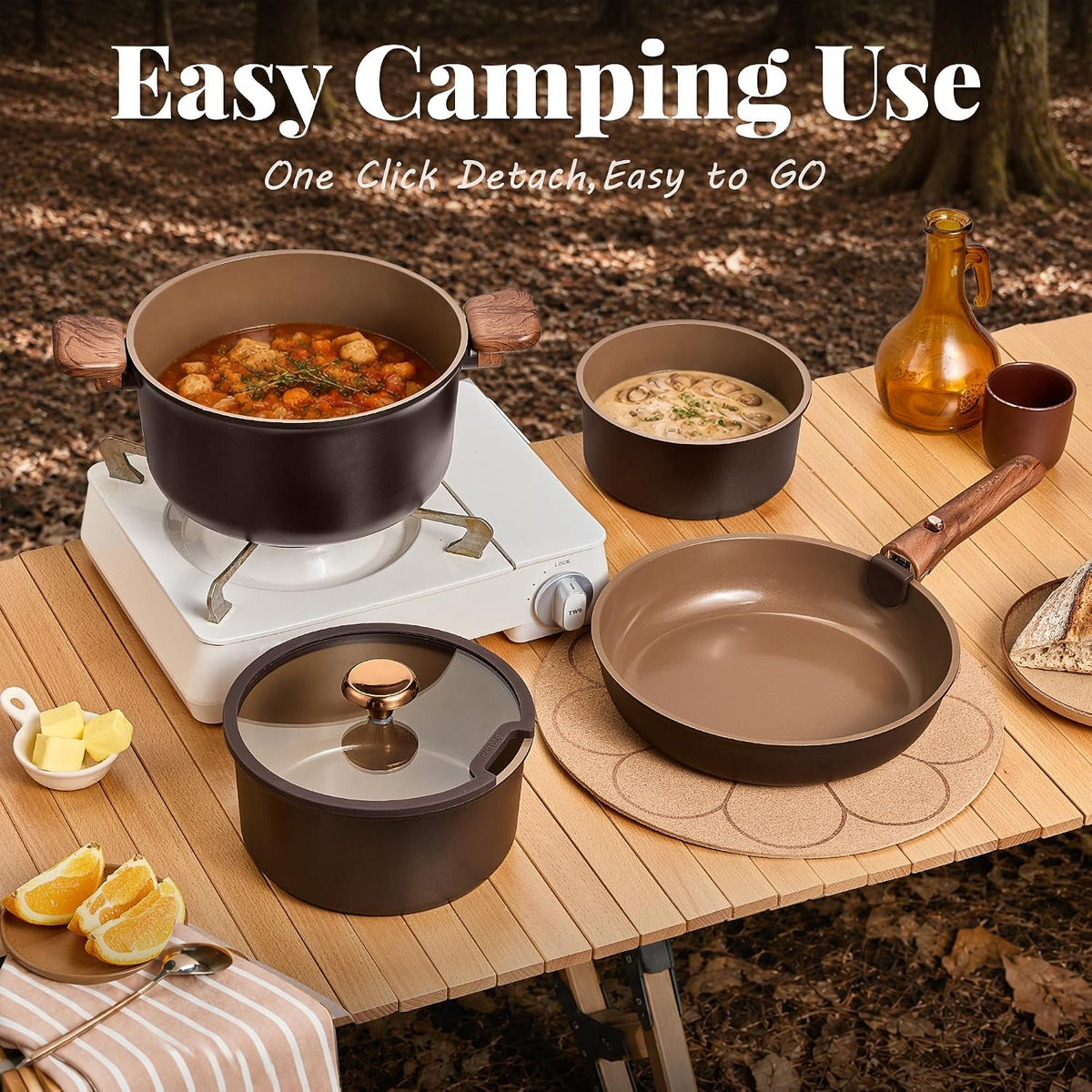 CAROTE 24Pcs Ceramic Cookware Set with Detachable Handle, Non-Toxic Pots and Pans Set Nonstick, Dishwasher/Oven Safe Non Stick Pot and Pan, Kitchen, Camping Use Cooking Set, All Stoves Compatible