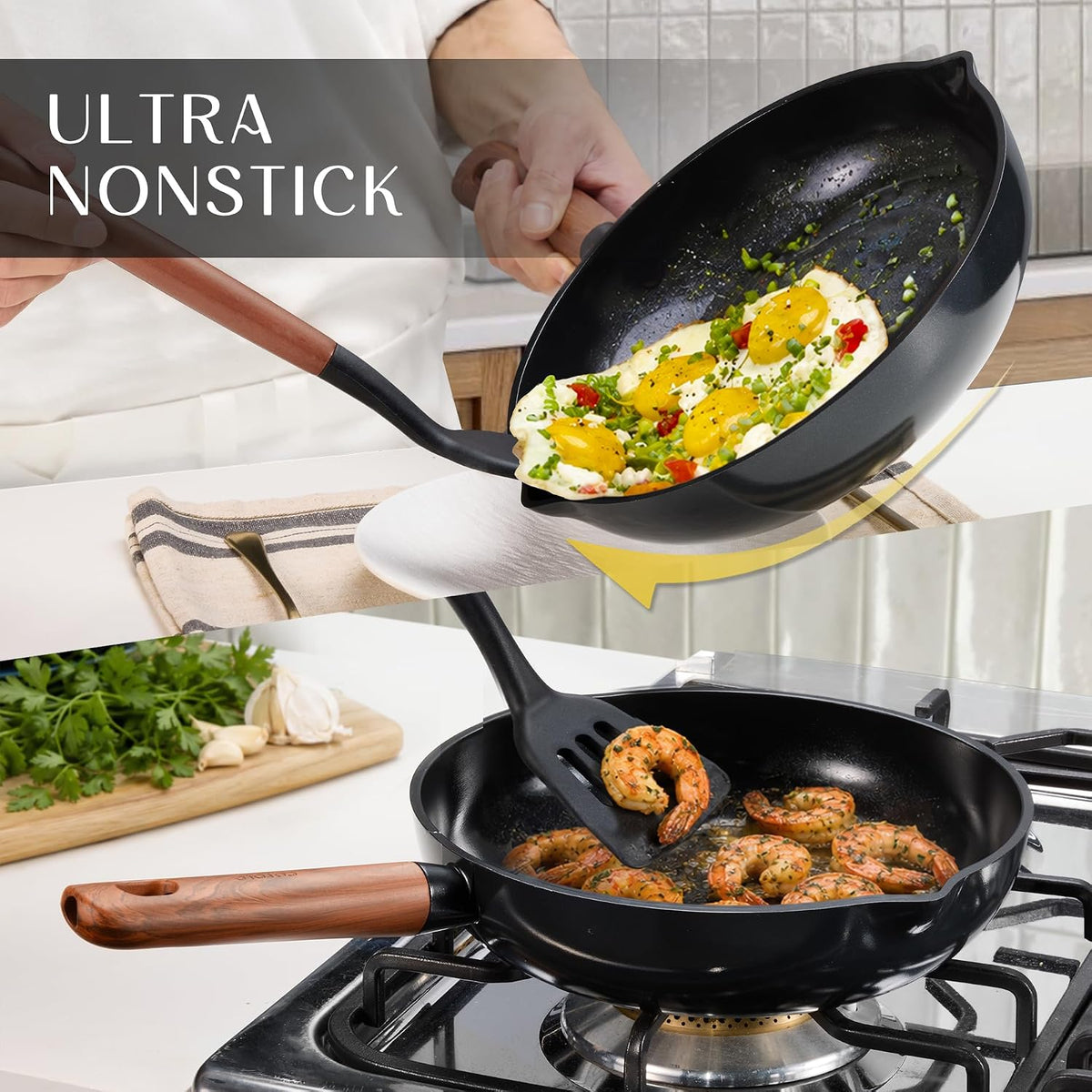 CAROTE 21pcs Ceramic Cookware Set, Pots and Pans Set