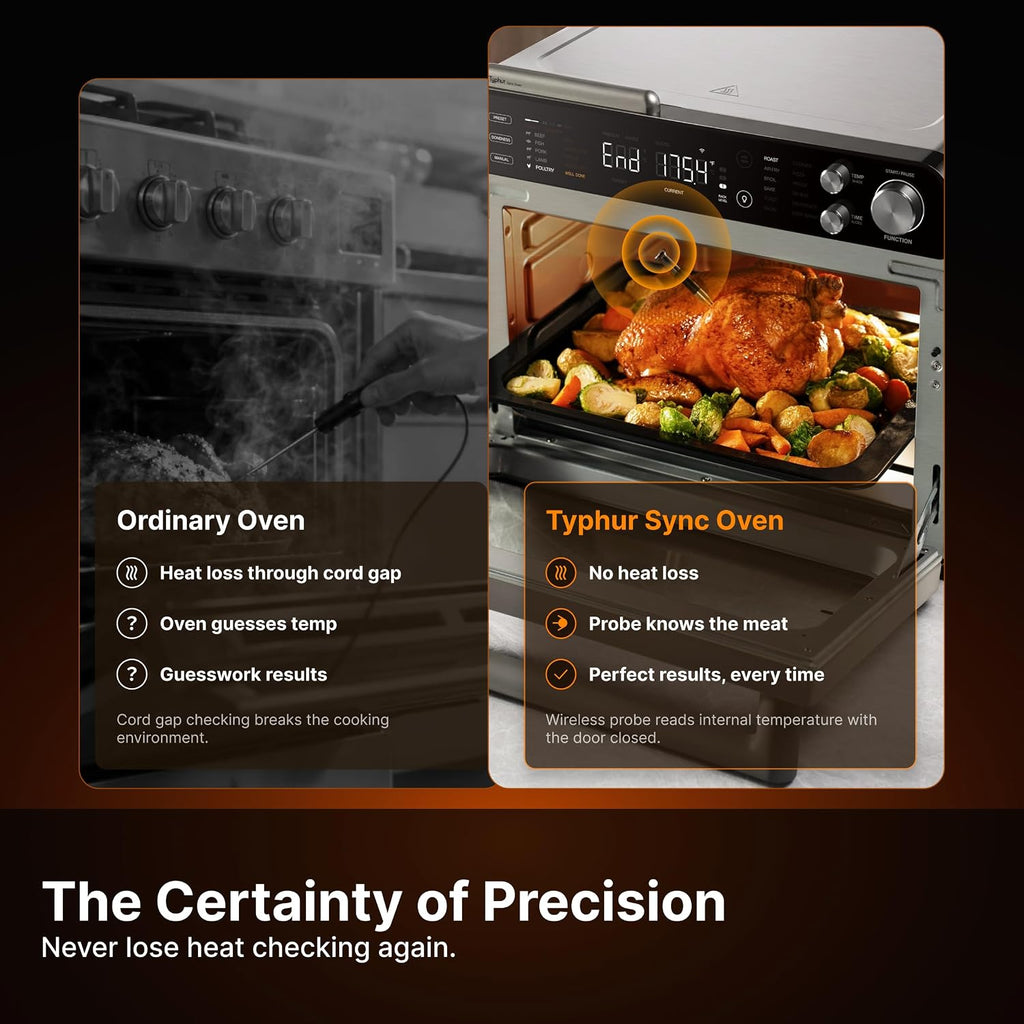 Typhur Sync Air Fryer Oven with Wireless Meat Thermometer Probe, AI Recipes