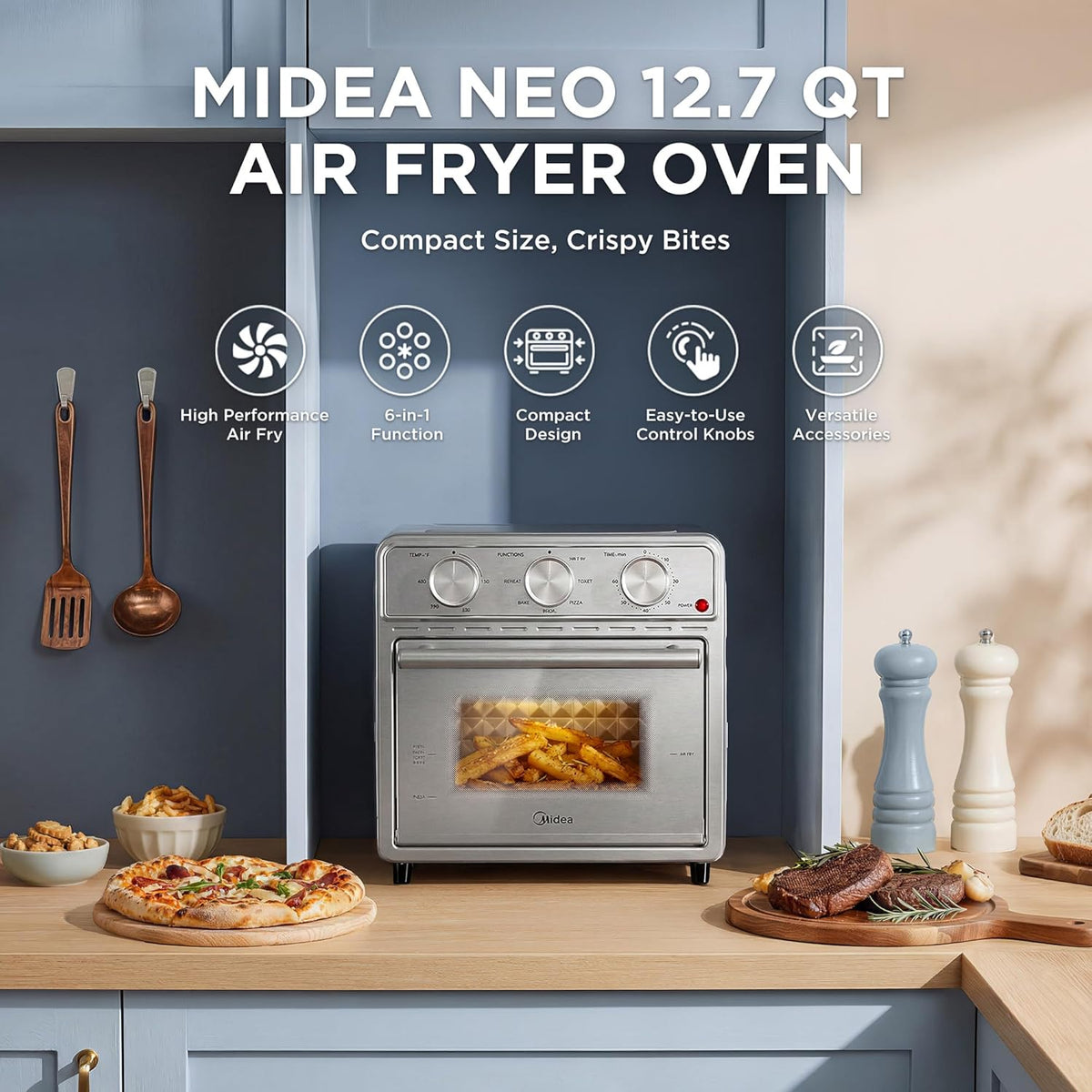 Midea Neo Air Fryer Toaster Oven Combo, 12.7 Quarts, Stainless Steel