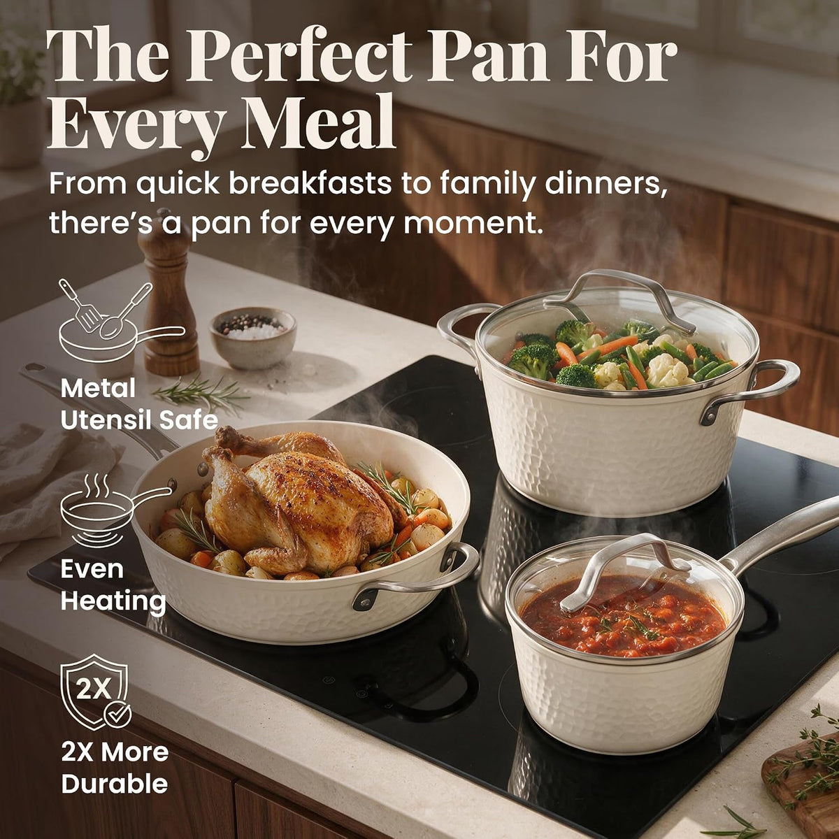 GOTHAM STEEL HAMMERED 13 Pc Ceramic Cookware Set, Titanium & Diamond Coated