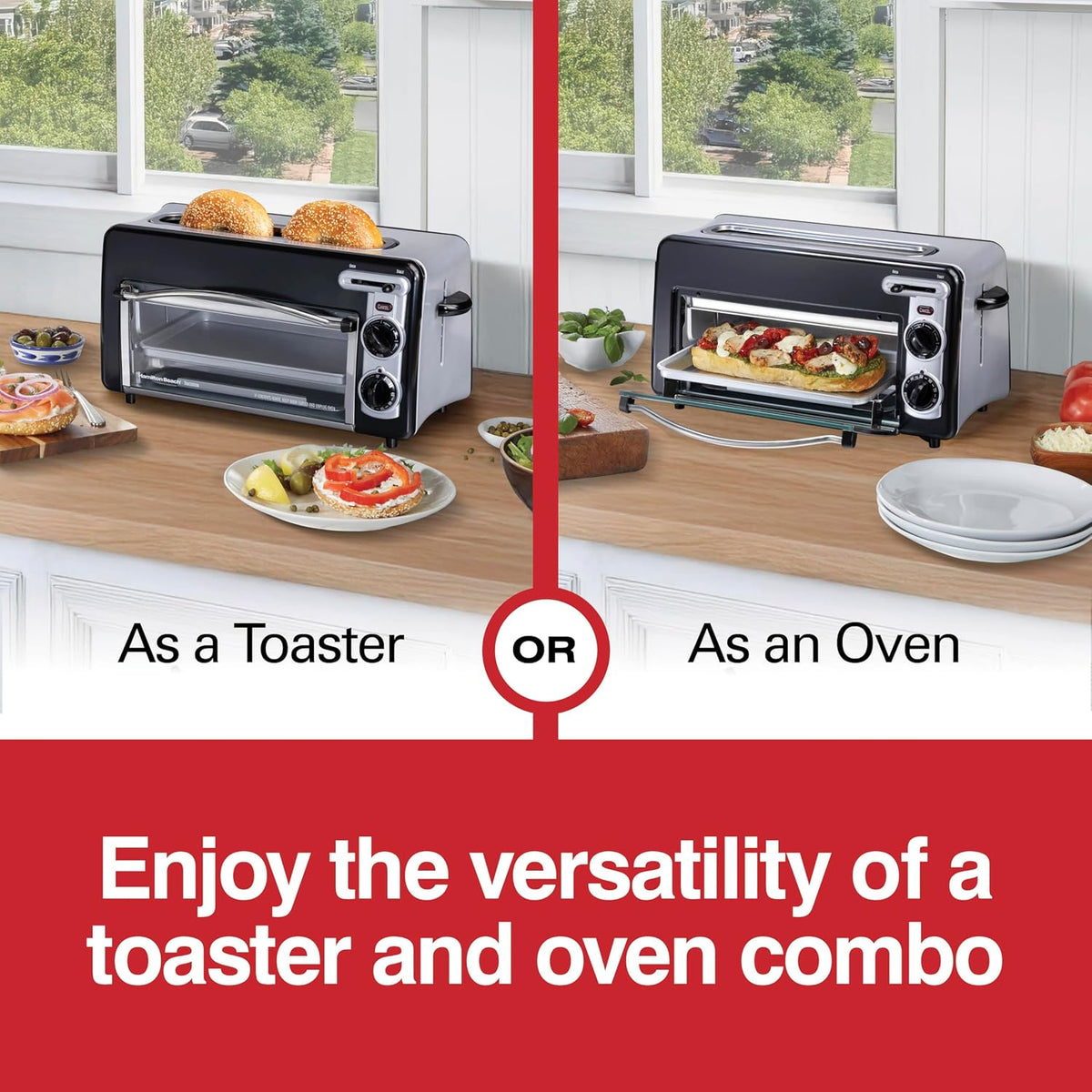 Hamilton Beach 2-in-1 Countertop Toaster Oven & Long Slot 2 Slice Toaster