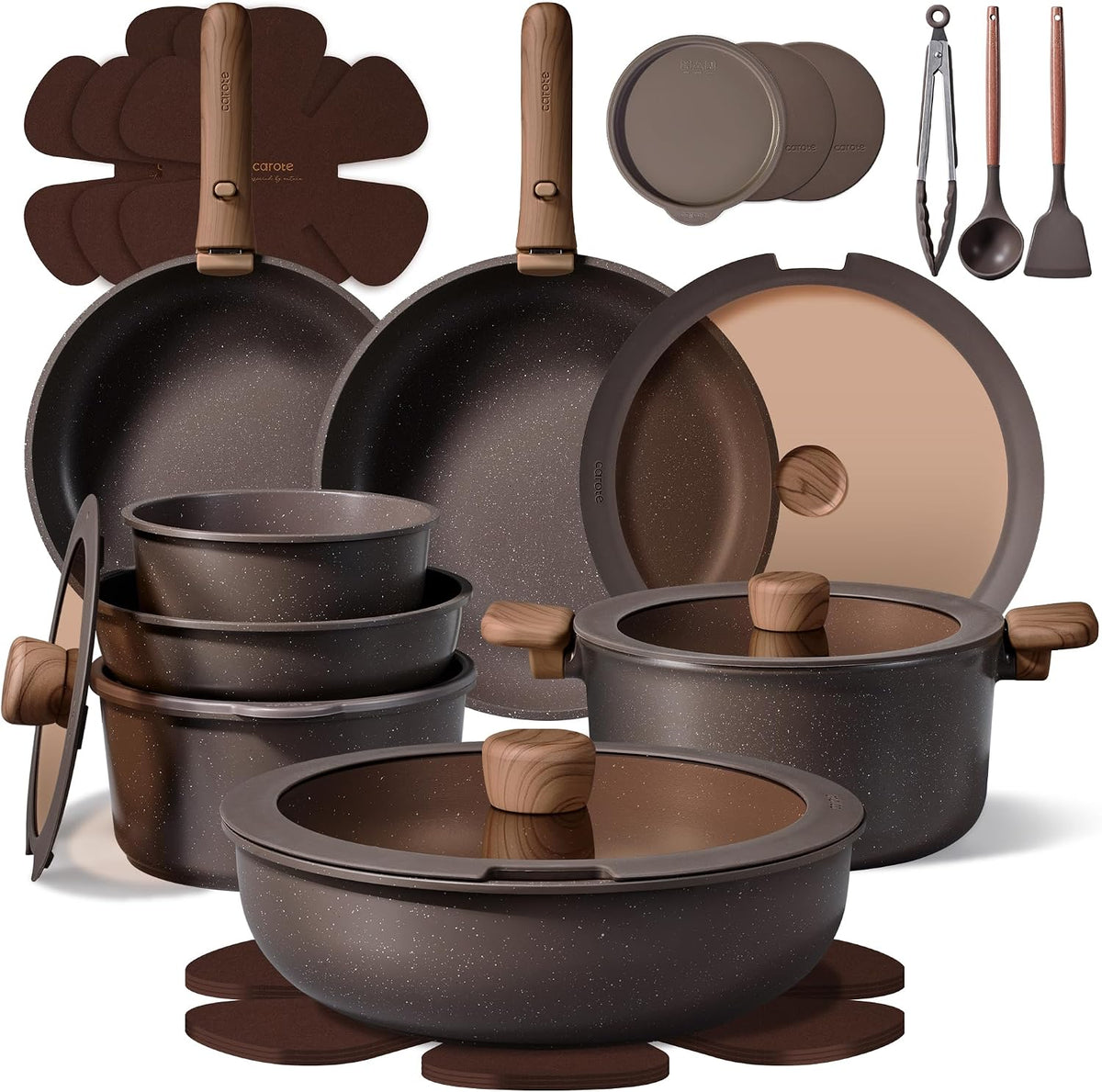 CAROTE 27pcs Pots and Pans Set Non Stick, Detachable Handle Cookware