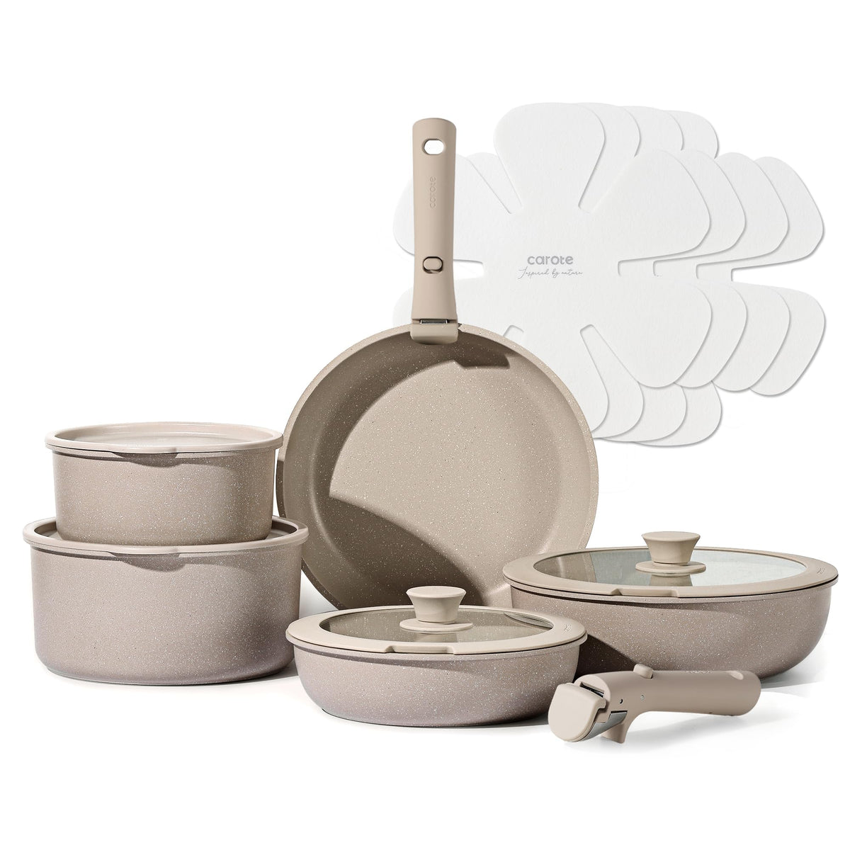 CAROTE 19pcs Pots and Pans Set Non Stick, Detachable Handle Cookware, Green