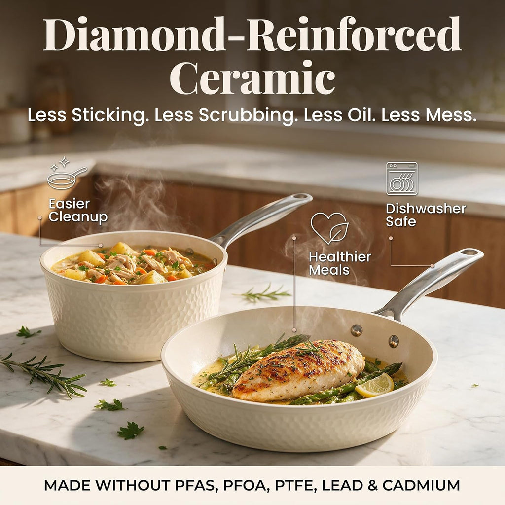 GOTHAM STEEL HAMMERED 13 Pc Ceramic Cookware Set, Titanium & Diamond Coated