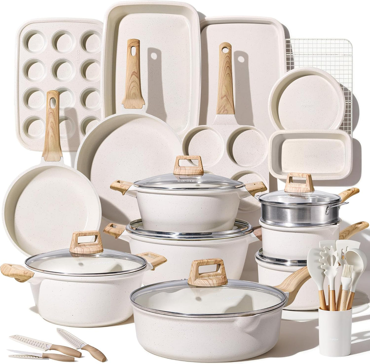CAROTE 44pcs Pots and Pans, Nonstick Cookware Sets with Bakeware