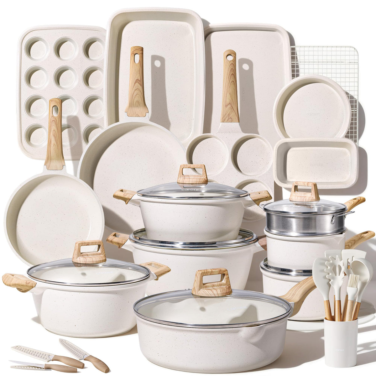 CAROTE 44pcs Pots and Pans, Nonstick Cookware Sets with Bakeware
