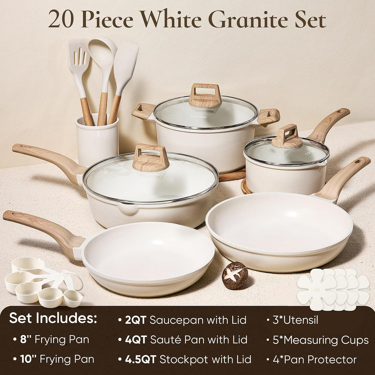 CAROTE Pots and Pans Set, Nonstick Cookware Sets, 20pcs