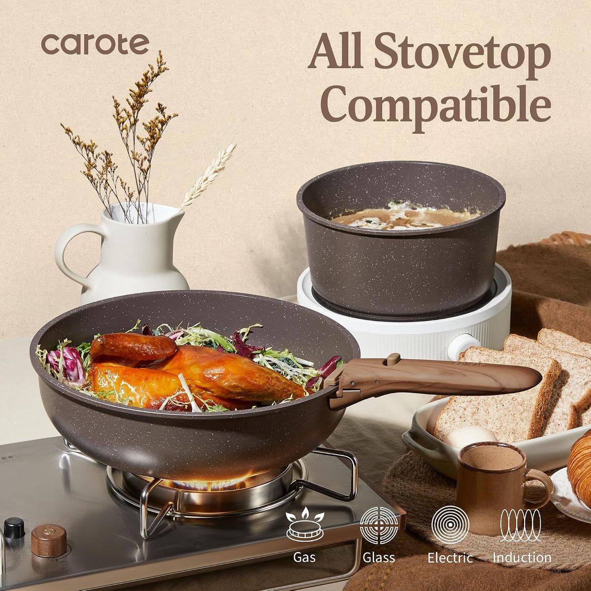 CAROTE 21pcs Pots and Pans Set Non Stick, Detachable Handle Cookware