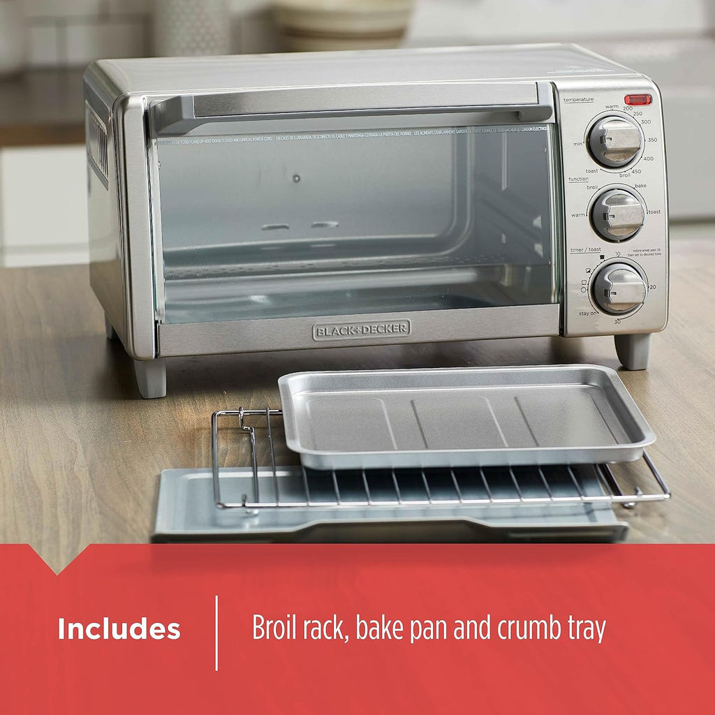 BLACK+DECKER 4-Slice Toaster Oven with Natural Convection, Stainless Steel, TO1760SS (TO1760SST-1)