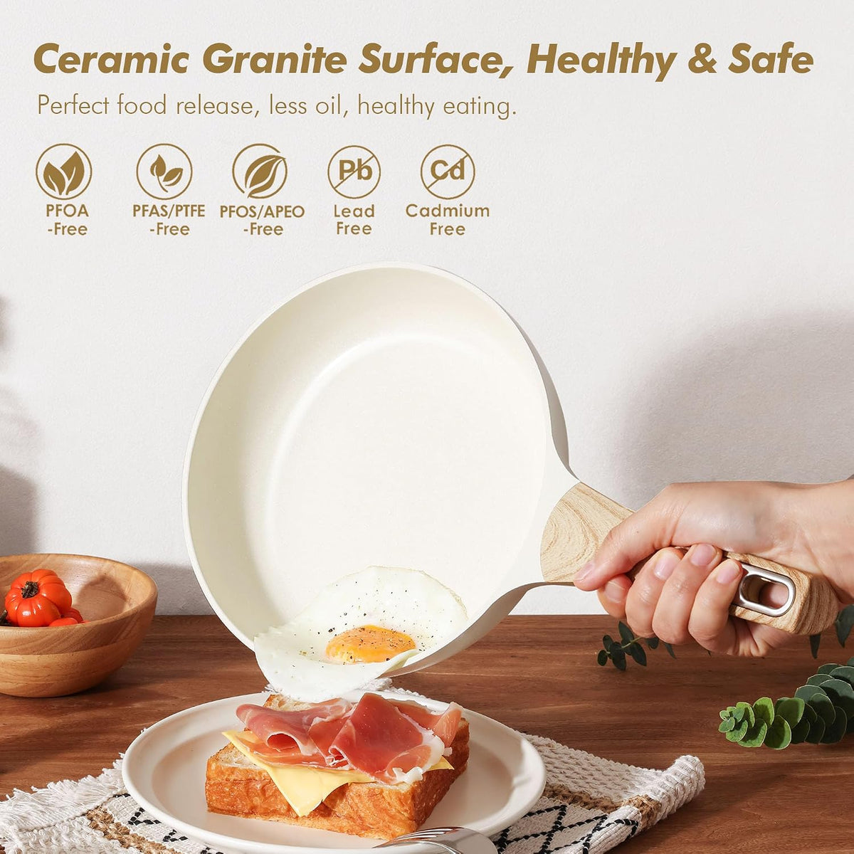 SENSARTE Ceramic Cookware Sets, Pots and Pans Set Non stick, 14 Piece Induction Cookware, Non toxic Healthy Non Stick Kitchen Cooking Set, with Frying Pans Set, PFAS PTFE PFOA PFOS Free