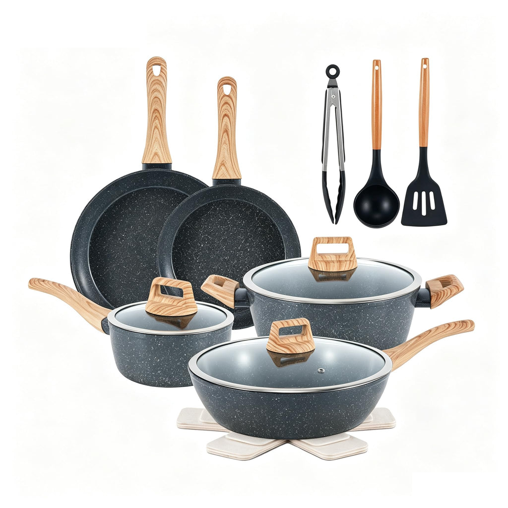 Ceramic Cookware Sets 15PCS Pots and Pans Set Non Stick (white15)