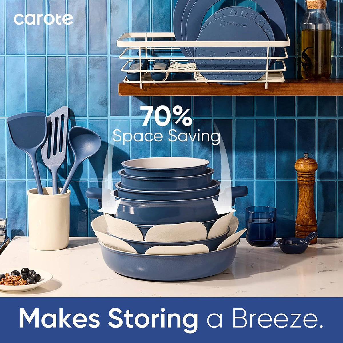 CAROTE 27pcs Ceramic Cookware Set, Pots and Pans Set with Detachable Handle